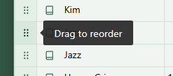 Dragging a row by the dotted grip handle on the far-left column to reorder it